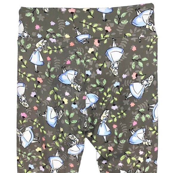 Lularoe Girls 8 to 14 Disney Alice in Wonderland Floral Gray Leggings Rare - Picture 1 of 5